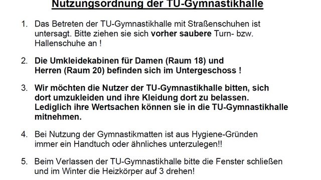 Nutzerordnung TU-Gymnastikhalle
