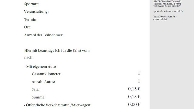Antrag Fahrtkostenrückerstattung
